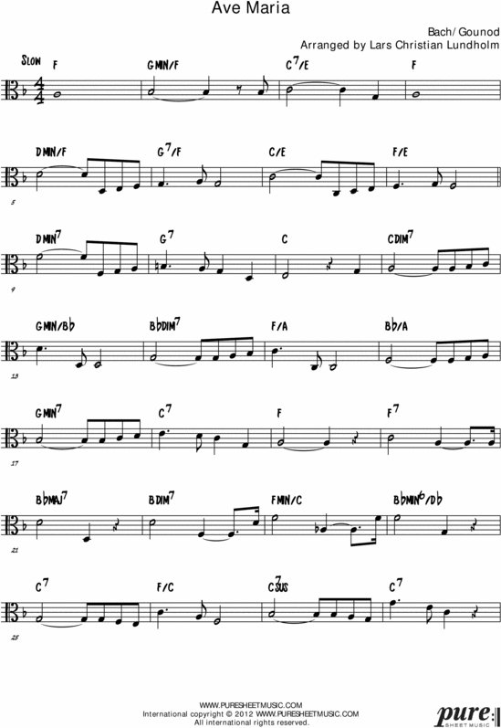 Product picture Gounods Ave Maria Pure Sheet Music Solo for Viola, Arranged by Lars Christian Lundholm