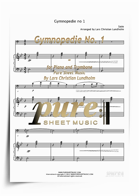 Product picture Gymnopedie No. 1 for Piano and Trombone (PDF file), Pure Sheet Music arranged by Lars Christian Lundholm