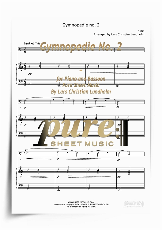 Product picture Gymnopedie No. 2 for Piano and Bassoon (PDF file), Pure Sheet Music arranged by Lars Christian Lundholm