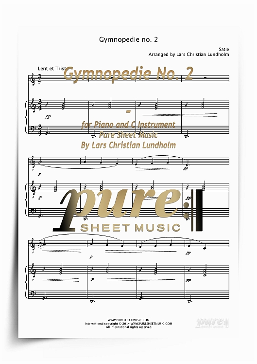 Product picture Gymnopedie No. 2 for Piano and C Instrument (PDF file), Pure Sheet Music arranged by Lars Christian Lundholm