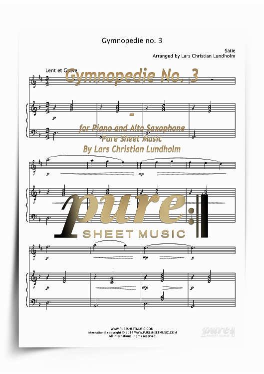 Product picture Gymnopedie No. 3 for Piano and Alto Saxophone (PDF file), Pure Sheet Music arranged by Lars Christian Lundholm