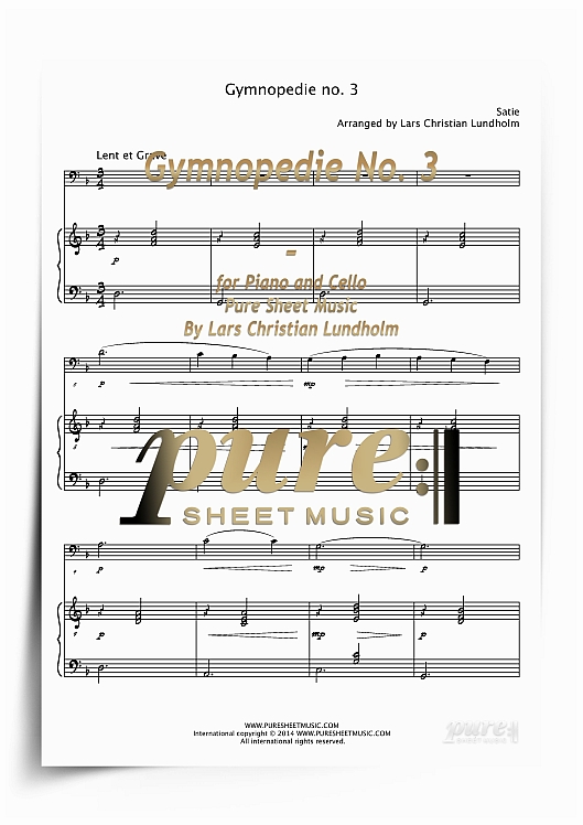 Product picture Gymnopedie No. 3 for Piano and Cello (PDF file), Pure Sheet Music arranged by Lars Christian Lundholm