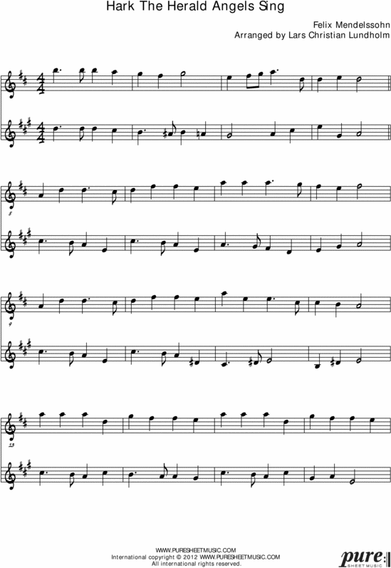 Product picture Hark The Herald Angels Sing Pure Sheet Music Duet for F Instrument and Bb Instrument, Arranged by Lars Christian Lundholm