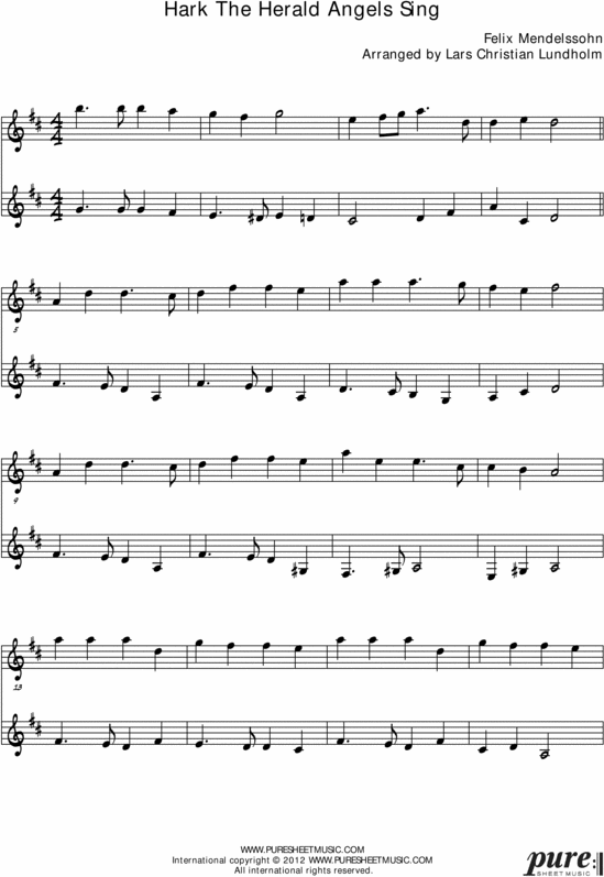 Product picture Hark The Herald Angels Sing Pure Sheet Music Duet for Guitar and Viola, Arranged by Lars Christian Lundholm