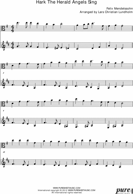 Product picture Hark The Herald Angels Sing Pure Sheet Music Duet for Viola and F Instrument, Arranged by Lars Christian Lundholm