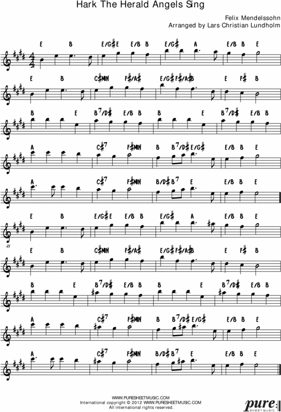 Product picture Hark The Herald Angels Sing Pure Sheet Music Solo for Baritone Saxophone, Arranged by Lars Christian Lundholm