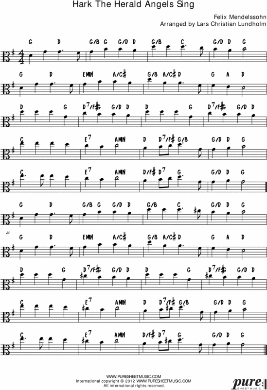 Product picture Hark The Herald Angels Sing Pure Sheet Music Solo for Viola, Arranged by Lars Christian Lundholm