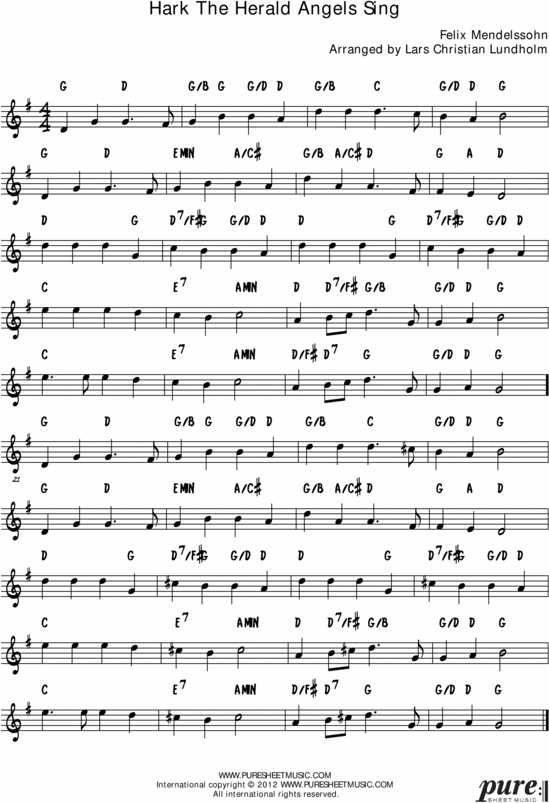 Product picture Hark The Herald Angels Sing Pure Sheet Music Solo for Violin, Arranged by Lars Christian Lundholm