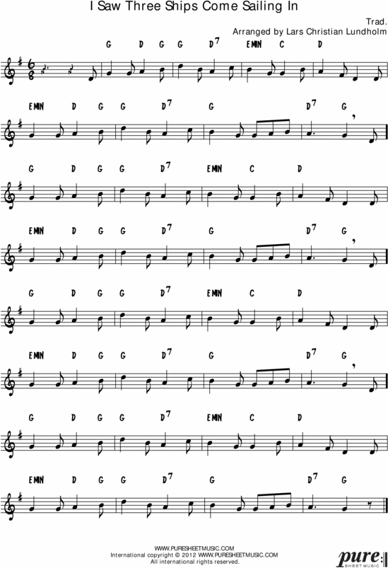 Product picture I Saw Three Ships Come Sailing In Pure Sheet Music Solo for Accordion, Arranged by Lars Christian Lundholm