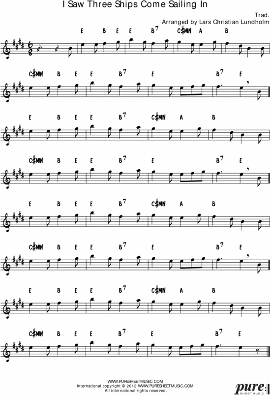 Product picture I Saw Three Ships Come Sailing In Pure Sheet Music Solo for Baritone Saxophone, Arranged by Lars Christian Lundholm
