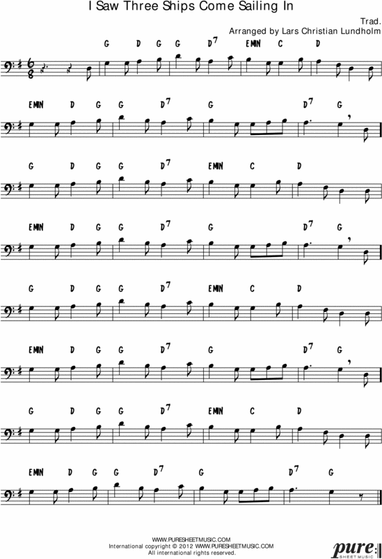 Product picture I Saw Three Ships Come Sailing In Pure Sheet Music Solo for Trombone, Arranged by Lars Christian Lundholm