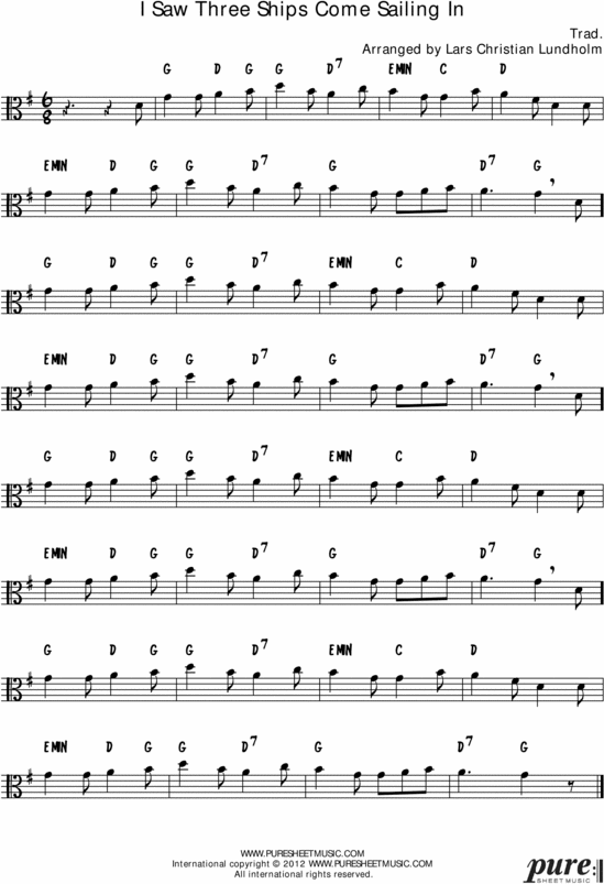Product picture I Saw Three Ships Come Sailing In Pure Sheet Music Solo for Viola, Arranged by Lars Christian Lundholm