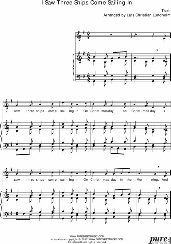 Product picture I Saw Three Ships Come Sailing In Pure Sheet Music for Organ and Voice, Arranged by Lars Christian Lundholm