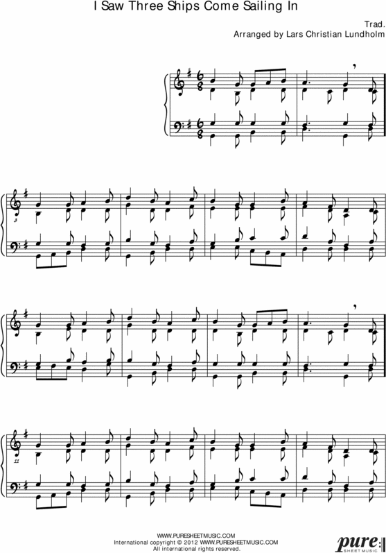 Product picture I Saw Three Ships Come Sailing In Pure Sheet Music for Piano, Arranged by Lars Christian Lundholm