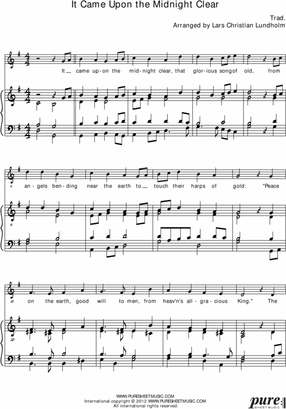 Product picture It Came Upon the Midnight Clear (UK) Pure Sheet Music for Organ and Voice, Arranged by Lars Christian Lundholm