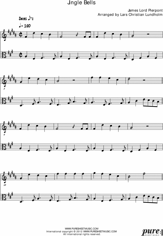 Product picture Jingle Bells Pure Sheet Music Duet for Tenor Saxophone and Viola, Arranged by Lars Christian Lundholm