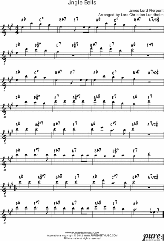 Product picture Jingle Bells Pure Sheet Music Solo for Eb Instrument, Arranged by Lars Christian Lundholm