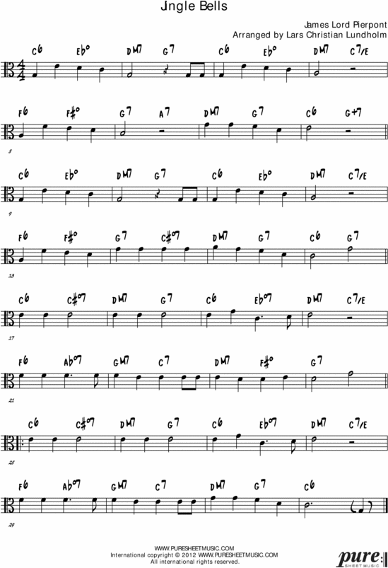 Product picture Jingle Bells Pure Sheet Music Solo for Viola, Arranged by Lars Christian Lundholm