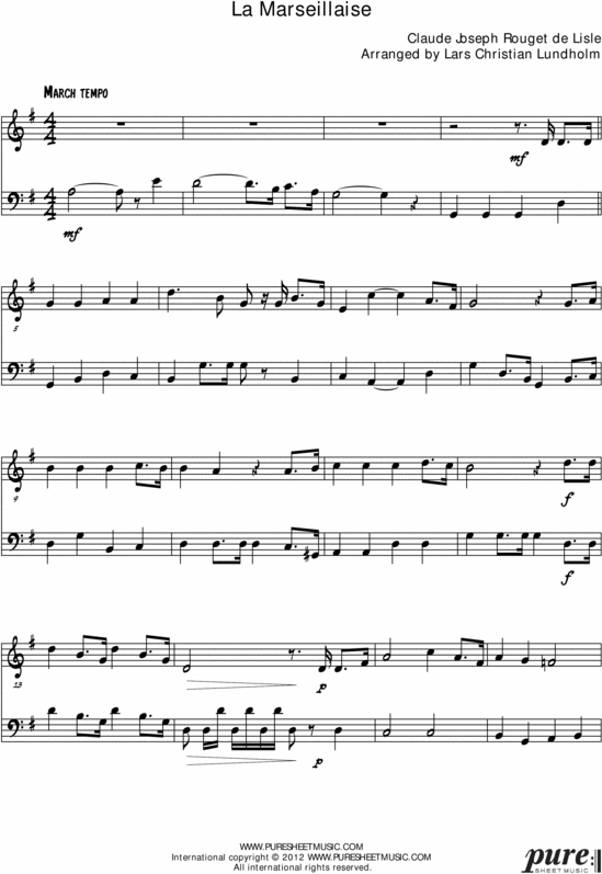 Product picture La Marseillaise Pure Sheet Music Duet for Cello and Accordion, Arranged by Lars Christian Lundholm