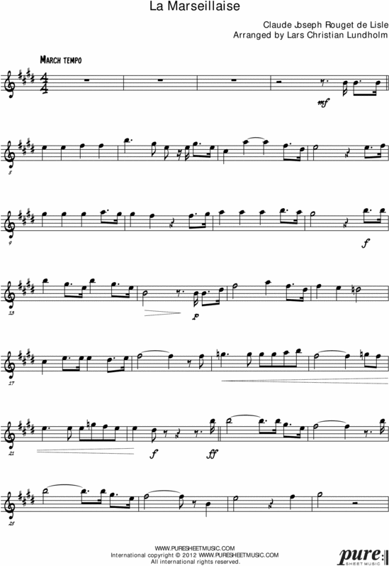 Product picture La Marseillaise Pure Sheet Music for Piano and Alto Saxophone, Arranged by Lars Christian Lundholm