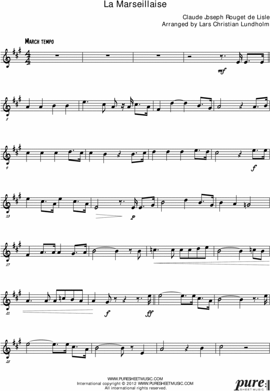 Product picture La Marseillaise Pure Sheet Music for Piano and Bb Instrument, Arranged by Lars Christian Lundholm