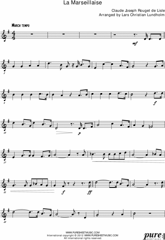 Product picture La Marseillaise Pure Sheet Music for Piano and C Instrument, Arranged by Lars Christian Lundholm