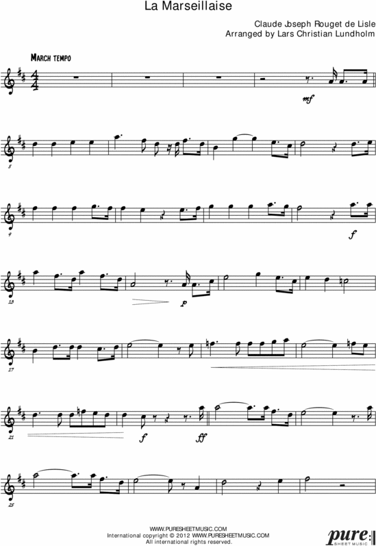 Product picture La Marseillaise Pure Sheet Music for Piano and English Horn, Arranged by Lars Christian Lundholm