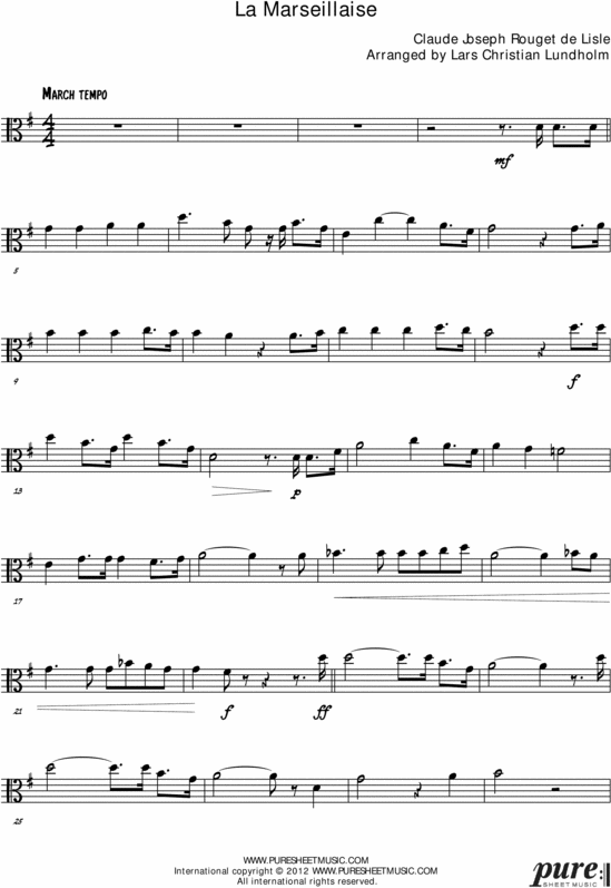 Product picture La Marseillaise Pure Sheet Music for Piano and Viola, Arranged by Lars Christian Lundholm