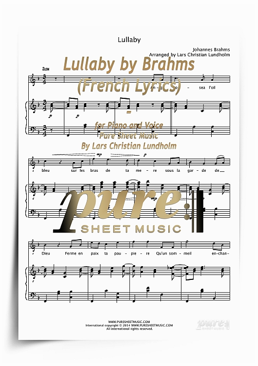 Product picture Lullaby by Brahms (French Lyrics) for Piano and Voice (PDF file), Pure Sheet Music arranged by Lars Christian Lundholm