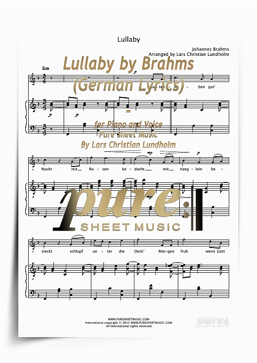 Product picture Lullaby by Brahms (German Lyrics) for Piano and Voice (PDF file), Pure Sheet Music arranged by Lars Christian Lundholm