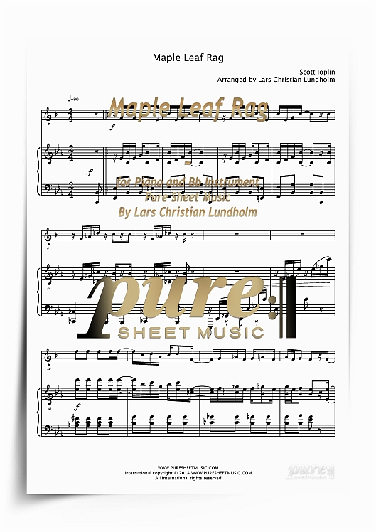 Product picture Maple Leaf Rag for Piano and Bb Instrument (PDF file), Pure Sheet Music arranged by Lars Christian Lundholm