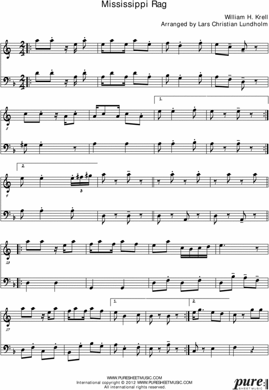 Product picture Mississippi Rag Pure Sheet Music Duet for F Instrument and Double Bass, Arranged by Lars Christian Lundholm