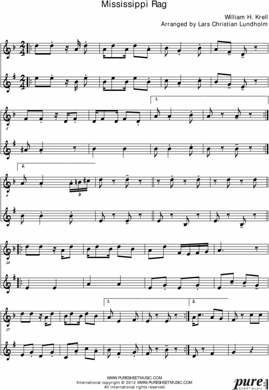 Product picture Mississippi Rag Pure Sheet Music Duet for Violin and Tenor Saxophone, Arranged by Lars Christian Lundholm