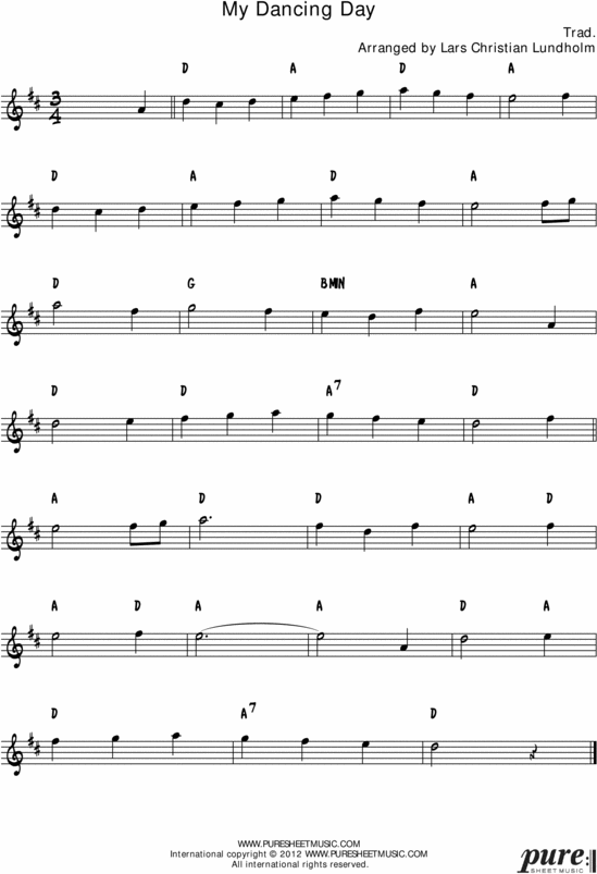 Product picture My Dancing Day Pure Sheet Music Solo for F Instrument, Arranged by Lars Christian Lundholm