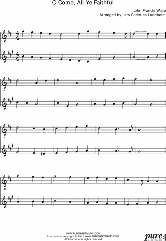 Product picture O Come All Ye Faithful Pure Sheet Music Duet for F Instrument and Bb Instrument, Arranged by Lars Christian Lundholm