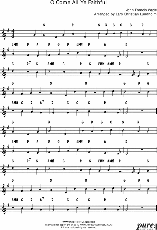Product picture O Come All Ye Faithful Pure Sheet Music Solo for Accordion, Arranged by Lars Christian Lundholm
