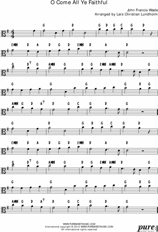 Product picture O Come All Ye Faithful Pure Sheet Music Solo for Viola, Arranged by Lars Christian Lundholm