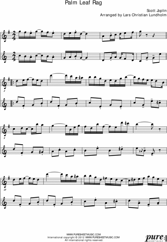 Product picture Palm Leaf Rag Pure Sheet Music Duet for Alto Saxophone and Bb Instrument, Arranged by Lars Christian Lundholm