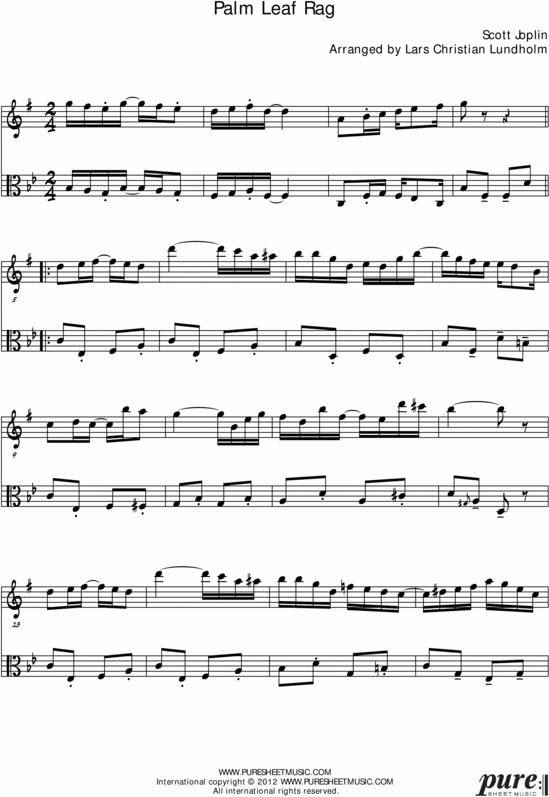 Product picture Palm Leaf Rag Pure Sheet Music Duet for Alto Saxophone and Viola, Arranged by Lars Christian Lundholm