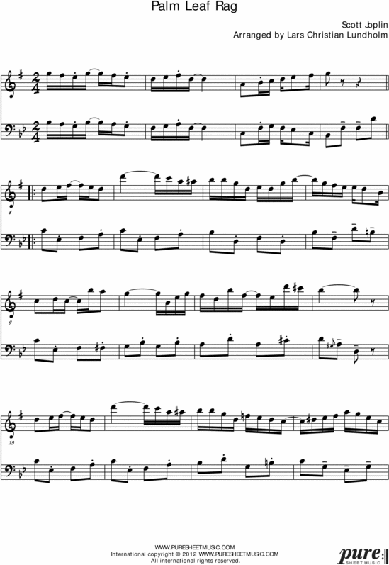 Product picture Palm Leaf Rag Pure Sheet Music Duet for Eb Instrument and Cello, Arranged by Lars Christian Lundholm