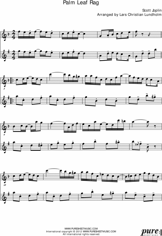 Product picture Palm Leaf Rag Pure Sheet Music Duet for F Instrument and Baritone Saxophone, Arranged by Lars Christian Lundholm