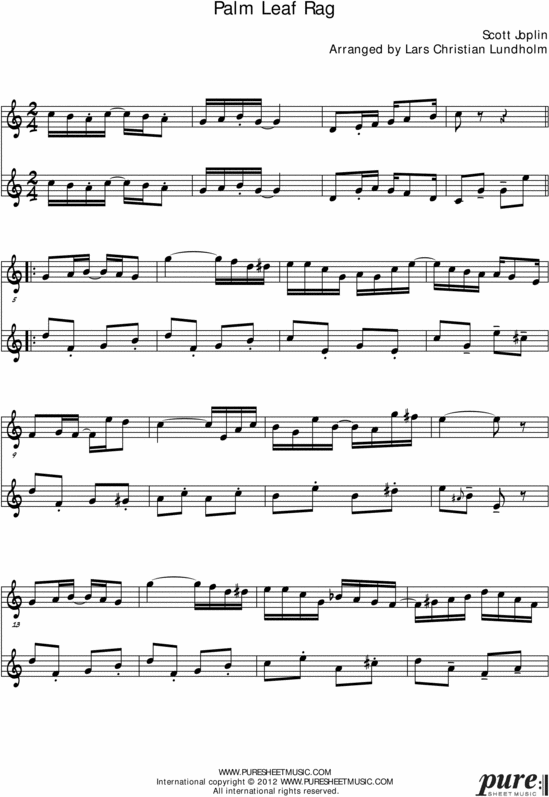 Product picture Palm Leaf Rag Pure Sheet Music Duet for Tenor Saxophone Duo, Arranged by Lars Christian Lundholm