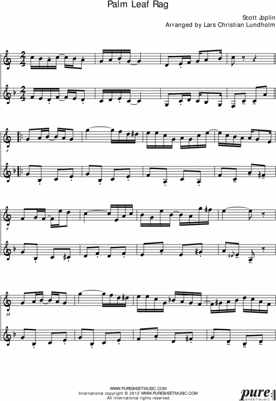 Product picture Palm Leaf Rag Pure Sheet Music Duet for Tenor Saxophone and F Instrument, Arranged by Lars Christian Lundholm