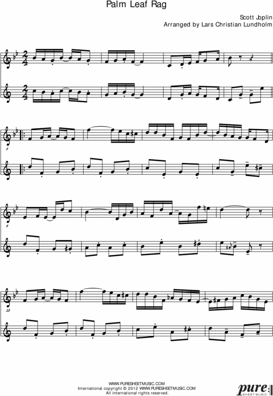 Product picture Palm Leaf Rag Pure Sheet Music Duet for Violin and Bb Instrument, Arranged by Lars Christian Lundholm
