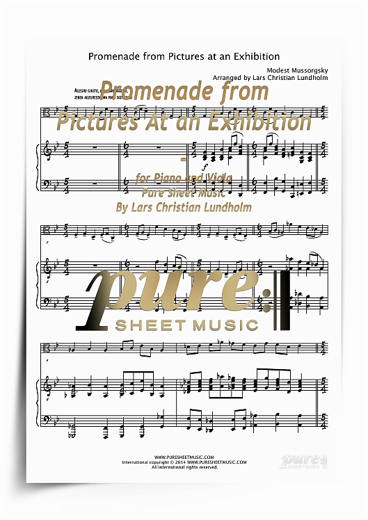 Product picture Promenade from Pictures At an Exhibition for Piano and Viola (PDF file), Pure Sheet Music arranged by Lars Christian Lundholm
