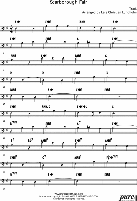Product picture Scarborough Fair Pure Sheet Music Solo for Double Bass, Arranged by Lars Christian Lundholm