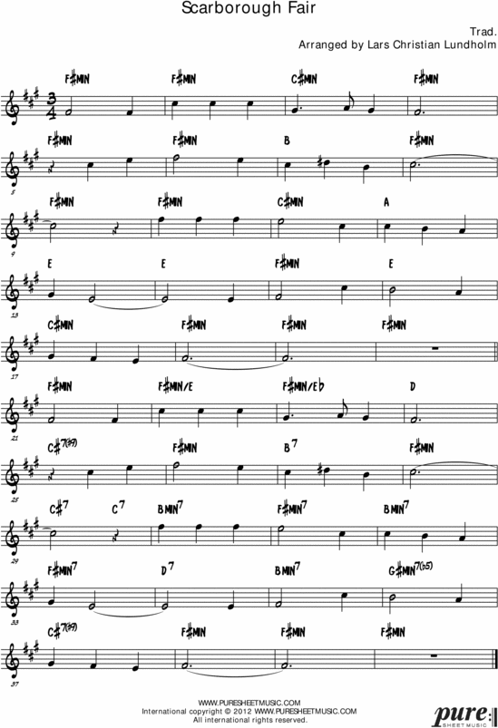 Product picture Scarborough Fair Pure Sheet Music Solo for Tenor Saxophone, Arranged by Lars Christian Lundholm