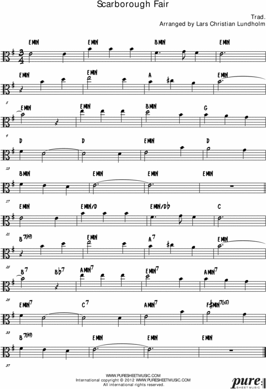 Product picture Scarborough Fair Pure Sheet Music Solo for Viola, Arranged by Lars Christian Lundholm