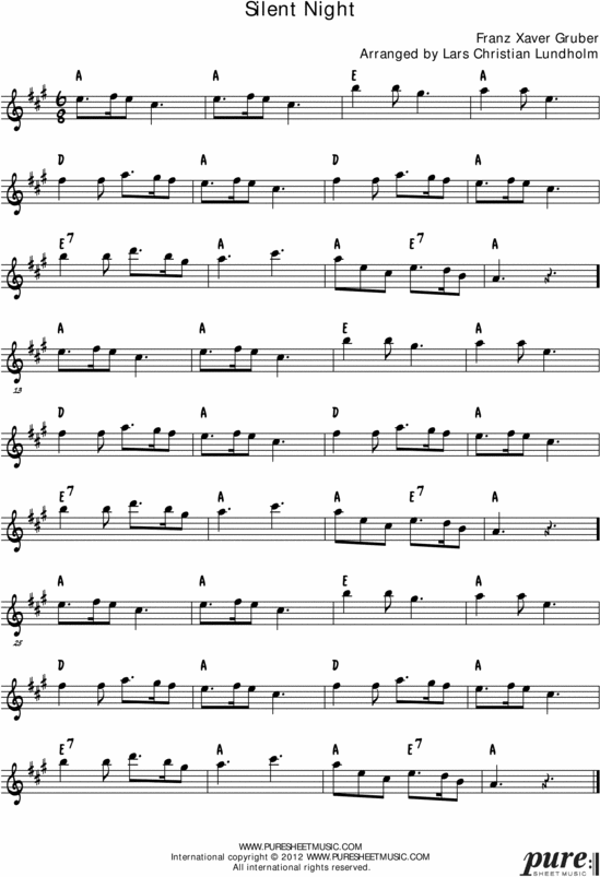 Product picture Silent Night Pure Sheet Music Solo for Eb Instrument, Arranged by Lars Christian Lundholm
