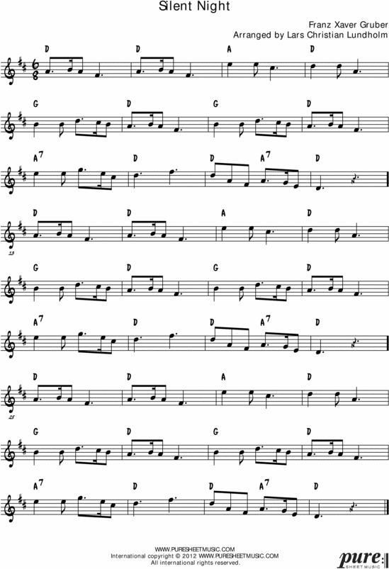 Product picture Silent Night Pure Sheet Music Solo for Soprano Saxophone, Arranged by Lars Christian Lundholm